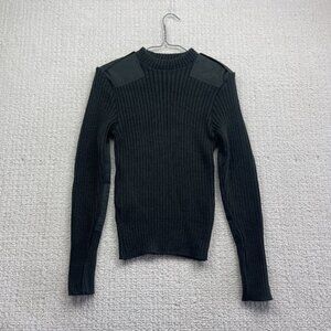 VTG 1983 Standard Knitting LTD Military Sweater Green Wool Pullover Patches Read